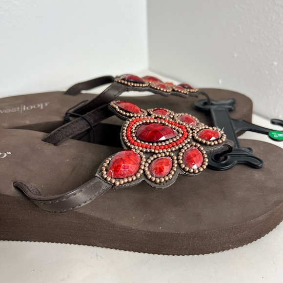 Women Shoes BLING Wedge Sandals Brown Red Summer West Loop Medium 7/8 New - Picture 5 of 7